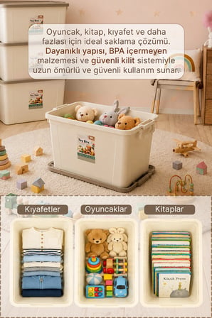 4'lü Set - 30 Lt Kilitli Oyuncak Saklama Kutusu - Çok Amaçlı Organizer Kiler Erzak Çocuk Odası Düzenleyici Kasa