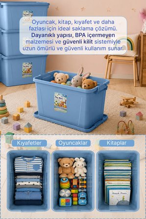 4'lü Set - 30 Lt Kilitli Oyuncak Saklama Kutusu - Çok Amaçlı Organizer Kiler Erzak Çocuk Odası Düzenleyici Kasa
