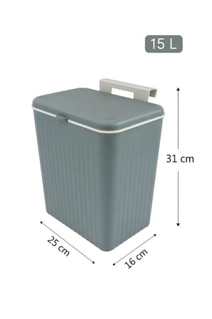 15 Litre Askılı Çöp Kovası Dolap Kapağına Asılabilir Tezgah Altı Mutfak Çöp Kutusu Gri