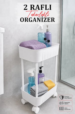 2 Katlı Tekerlekli Tezgah Altı Banyo Mutfak Rafı Çok Amaçlı Dolap Düzenleyici Organizer Deterjanlık