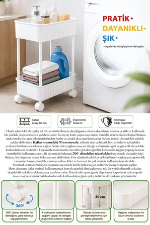 2 Katlı Tekerlekli Tezgah Altı Banyo Mutfak Rafı Çok Amaçlı Dolap Düzenleyici Organizer Deterjanlık