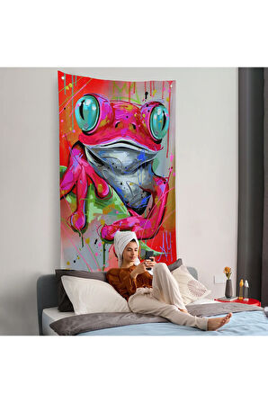 Sevimli Pembe Kurbağa Duvar Örtüsü-7838