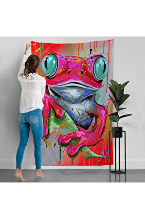 Sevimli Pembe Kurbağa Duvar Örtüsü-7838