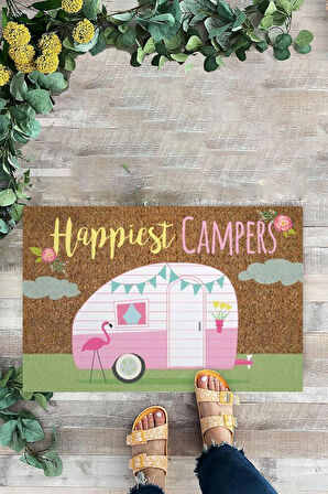 Happiest Campers, Kamp Arabası, İç ve Dış Kapı Önü Paspası, Dijital baskı, Dekoratif Kapı Önü Paspası