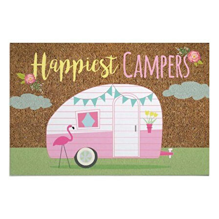 Happiest Campers, Kamp Arabası, İç ve Dış Kapı Önü Paspası, Dijital baskı, Dekoratif Kapı Önü Paspası