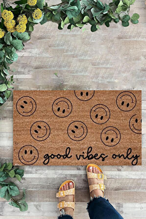 Good Vibes Only, Gülen Yüzler, Kapı Önü Paspası, İç ve Dış Kapı Önü Paspası, Dijital Baskı Paspas