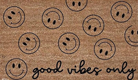 Good Vibes Only, Gülen Yüzler, Kapı Önü Paspası, İç ve Dış Kapı Önü Paspası, Dijital Baskı Paspas