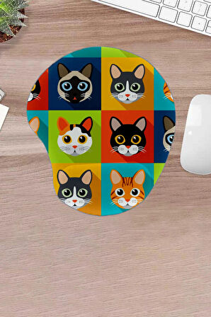 Damla, Kedi Desenli, Bilek Destekli, Konforlu Mouse Pad, Bilgisayar- Laptop Aksesuarı, Oyuncular İçin, mouse pedi