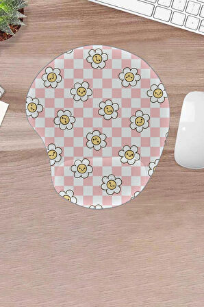 Damla, Papatya Deseni, Kareli Desen, Bilek Destekli, Konforlu, Mousepad, Ergonomik Oyuncular İçin Mousepad, Bilgisayar- Laptop Aksesuarı