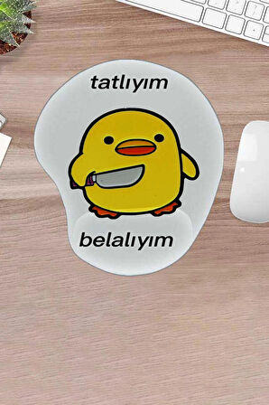 Damla, Sevimli Komik Ördek, Karikatür Ördek, Mousepad, Bilek Destekli Konforlu Mousepad, Laptop Bilgisayar Aksesuarı