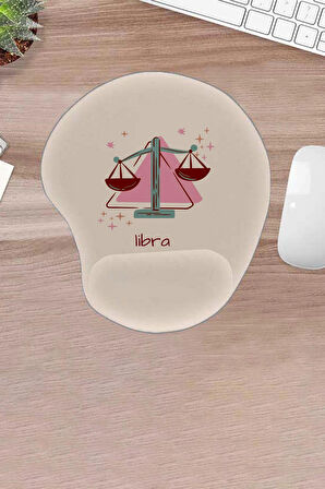Damla, Libra, Burçlar, Terazi Burcu Sembolü, Bilek Destekli konforlu MOusepad, ergonomik Dizayn, Bilgisayar Laptop Aksesuarı, Oyuncular İçin Mousepad