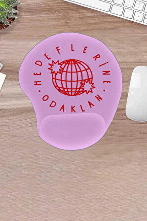 Damla, Pembe Hedeflerine Odaklan, Yazılı Mousepad, Bilek Destekli Konforlu Mousepad, Bilgisayar Aksesuarı