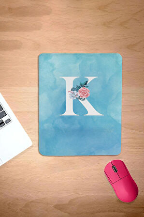 Dikdörtgen, K Harfi, Harfe Özel Mouse Pad, bilek destekli konforlu mouse pad, ergonomik dizayn, kaymaz taban