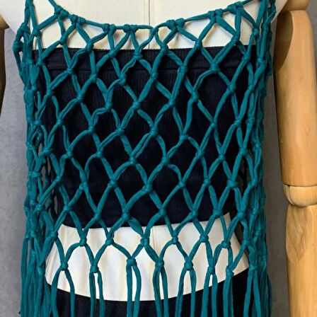 Uretti - Sevgi 6598 - El Yapımı Penye İp Makrome Atlet 40cm - Yeşil