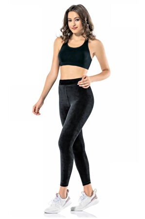 Kadın Siyah Yüksek Bel Kışlık Kadife Tayt