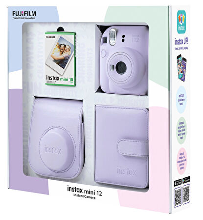 Fujifilm Instax Mini 12 10 Filmli Kare Albüm ve Deri Kılıflı Lila Fotoğraf Makineli Bundle Box