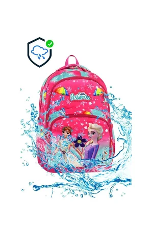 Yeni Sezon Kız Çocuk Su Geçirmez Kumaş Elsa Figürlü Pembe Renk 3'Lü İlkokul Çantası Seti