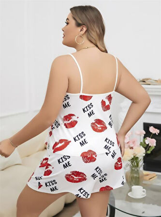 Amora Secret Kadın Fantazi İç Giyim Büyük Beden Kiss Me Öpücük Desen Pamuklu Şortlu Pijama Takımı - Şehvetli ve Zarif Tasarım