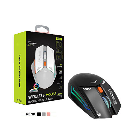 Zuidid BWM1 USB Alıcılı 2.4G RGB Işıklı Şarj Edilebilir Optik Kablosuz Mouse