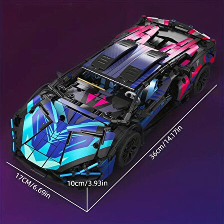 1280 parça Cyberpunk Mor Cool 1:14 Ölçekli Spor Araba Yapı Blokları Seti 3D Montaj Modeli Kiti, Gençler & Yetişkinler İçin Mükemmel Hediye 14+ yaş