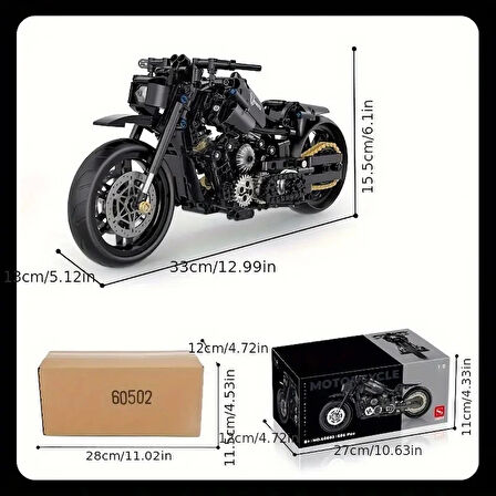 Teknik Motosiklet Yapım Seti 586 parça 1:8 Ölçekli Siyah 8+ yaş Model Kiti hediye yapı blok oyuncak seti