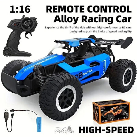 1:16 Off Road Şarjlı RC Uzaktan kumandalı MAVİ Arazi Aracı 5 Kanallı Çift Bataryalı 20 Km/s Hızında Hediyelik Oyuncak