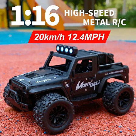 1:16 Off Road Şarjlı RC Uzaktan Kumandalı Renkli Farlar Siyah Arazi Aracı 20 Km/s Hızında Hediyelik Oyuncak
