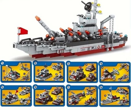 Savaş Gemisi  Yapı Blokları Seti 575 Parça 6-12 Yaş Askeri Savaş Gemisi Eğitici Bulmaca oyuncak Modeli Kit