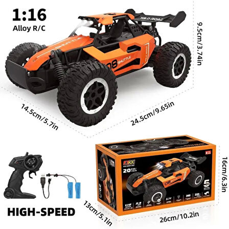 1:16 Off Road Şarjlı RC Uzaktan kumandalı Turuncu Arazi Aracı 5 Kanallı Çift Bataryalı 20 Km/s Hızında Hediyelik Oyuncak