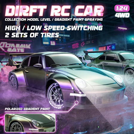 Porsche 911 Polarize Renkli 1:24 Drift 4X4 Şarjlı RC Uzaktan Kumandalı 20 Km/s Hızında Hediyelik Oyuncak