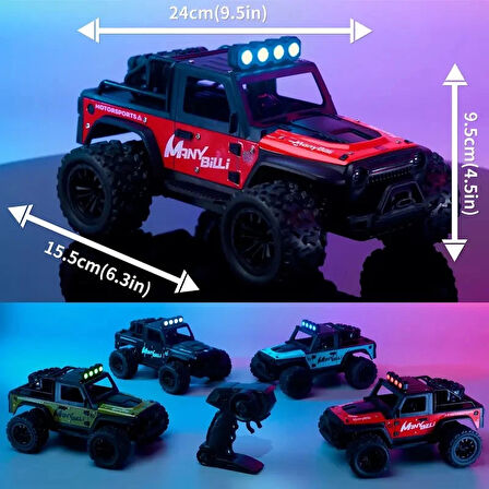 1:16 Off Road Şarjlı RC Uzaktan Kumandalı Renkli Farlar Kırmızı Arazi Aracı 20 Km/s Hızında Hediyelik Oyuncak