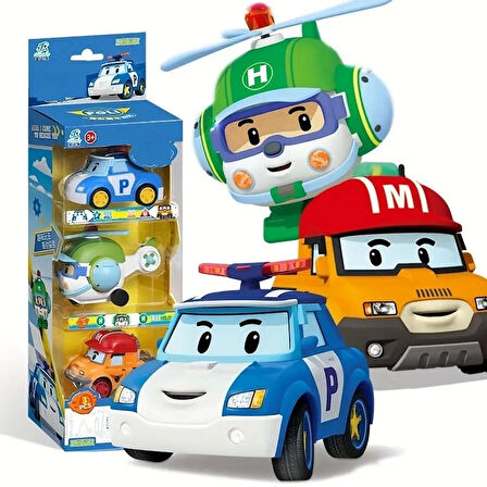 Robocar Poli Sürtmeli İt gitsin 3 lü set POLİ - HELLY - MAX Muadil Sür Gitsin