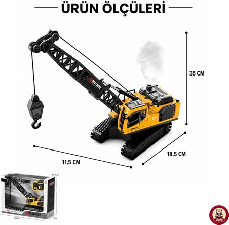 Uzaktan Kumandalı Kule Vinç 11 Kanal Fonksiyon İş Makinesi Buharlı Şarjlı Işıklı Ses Efektli Metal Başlıklı Kutulu