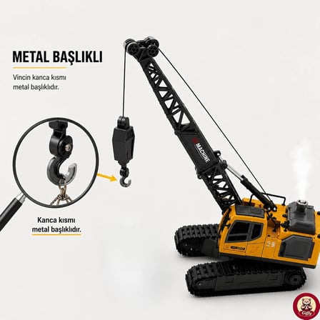 Uzaktan Kumandalı Kule Vinç 11 Kanal Fonksiyon İş Makinesi Buharlı Şarjlı Işıklı Ses Efektli Metal Başlıklı Kutulu