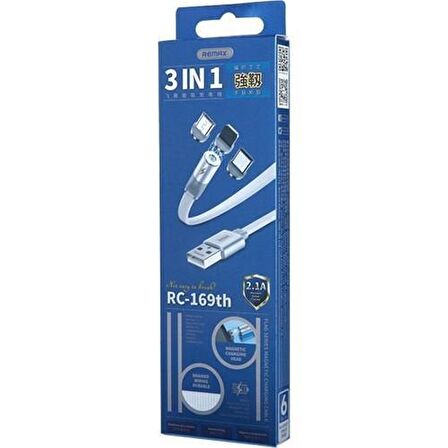 Zuidid RC169-TH 2.1 Amper 3in1 Manyetik Hızlı Şarj Kablosu 1.2 Metre – Micro / Type C / Lightning