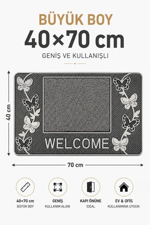 Kaymaz Kapı Önü Paspası 40x70 cm – Güçlü Tabanlı, Su ve Toz Tutucu, İç ve Dış Mekân Giriş Paspası