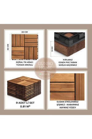 1 adet 30x30 cm Tik Karo Deck Teak Yer Karosu Masif Ahşap Sudan Etkilenmez Bahçe Banyo Parkesi