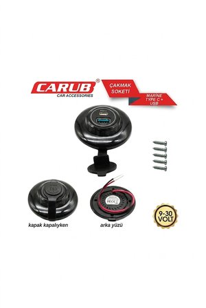 Carub Çakmak Soketi 9-30v Marine 1 Type C+1 Usb