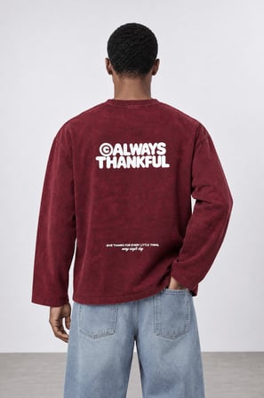 Erkek Always Baskılı Yıkamalı Oversize Long Sleeve Bordo