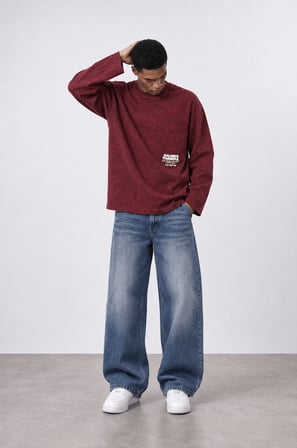 Erkek Always Baskılı Yıkamalı Oversize Long Sleeve Bordo