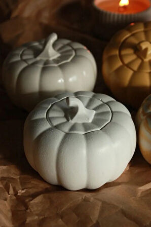 Beyaz Dekoratif Balkabağı Kapaklı Kutu