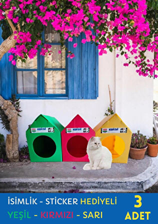 Plastik Kedi Evi Su Geçirmez 3'lü - İsimlik Sticker Hediyeli