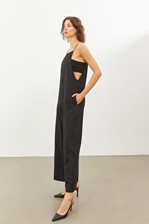 Siyah İp Askılı Tulum