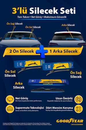 Goodyear Skoda Fabia 2021-2026 Uyumlu Ön Arka 3'lü Muz Silecek Seti (550 Mm 450 Mm 330 Mm)