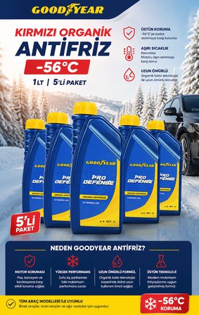 Goodyear 5'li Kırmızı Organik Antifriz -56 °C 1 Lt ( 5 x 1 Litre)