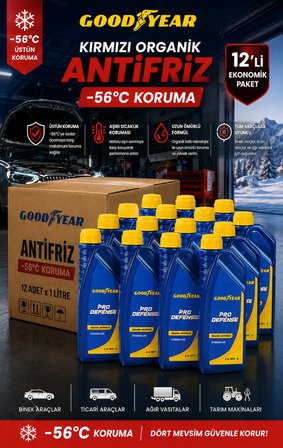 Goodyear 12'li Kırmızı Organik Antifriz -56 °C 1 Lt ( 12 x 1 Litre)