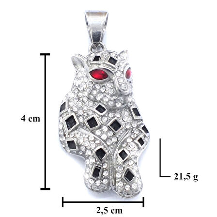 FerizZ 316L Çelik Zirkon Taşlı Kırmızı Gözlü Çita Kolye Ucu TGR-506