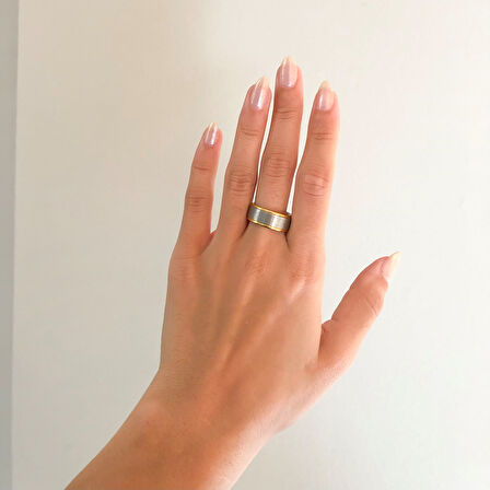 Çelik Yüzük Alyans Altın Detaylı YZK-409