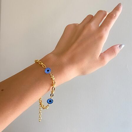 FerizZ Altın Kaplama Nazar Boncuklu Kadın Bileklik BLK-909