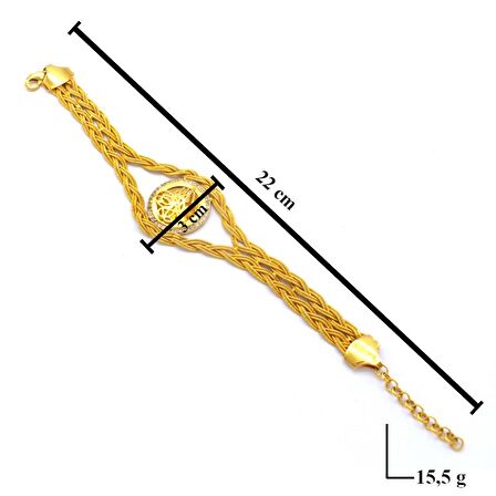 FerizZ Altın Kaplama Tuğralı Zirkon Taşlı Örgü Kadın Bileklik BLK-911